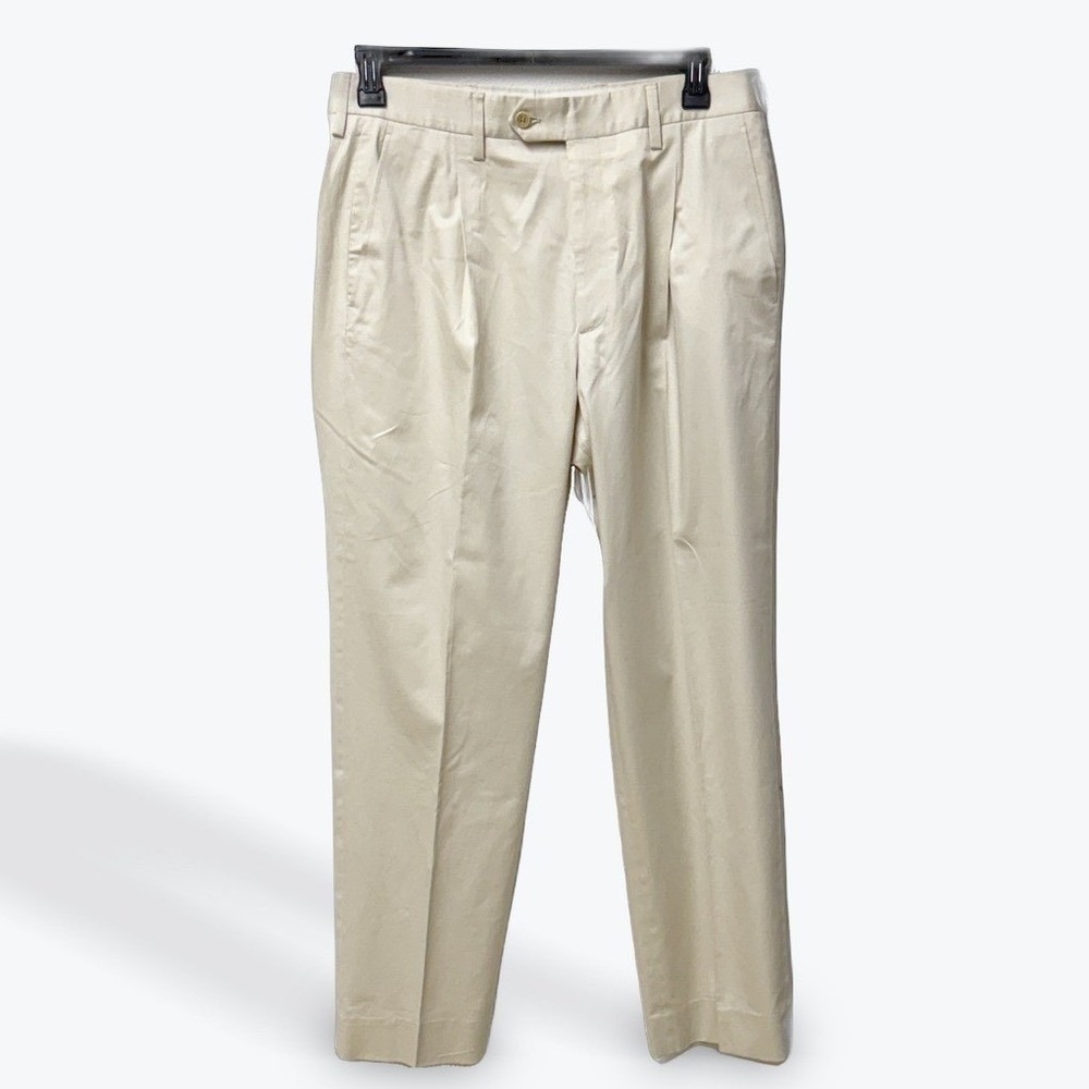 Burberry Golf Mens Pleated Trousers Cream Beige Cotton‎ Blend Size 34